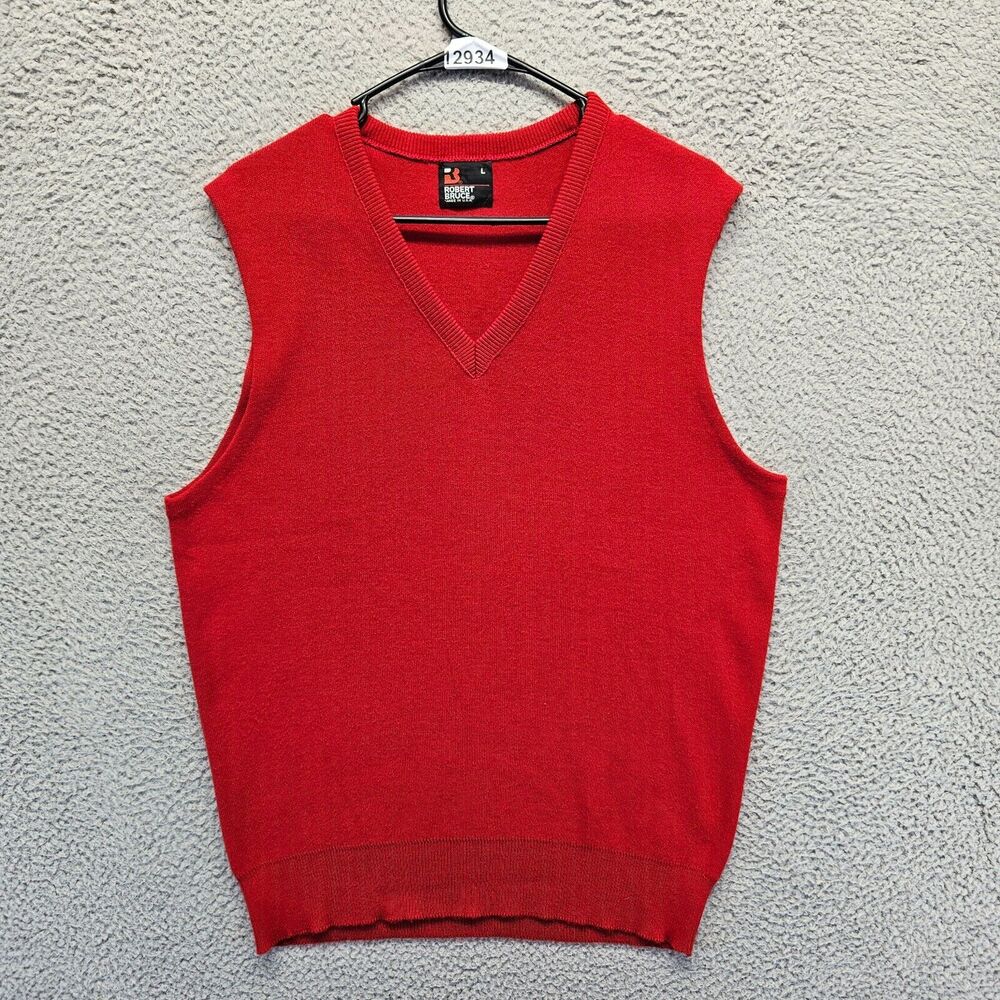 Robert Bruce Sweater Vest Mens Size Large Red V-Neck‎ Knit Sleeveless Pullover
